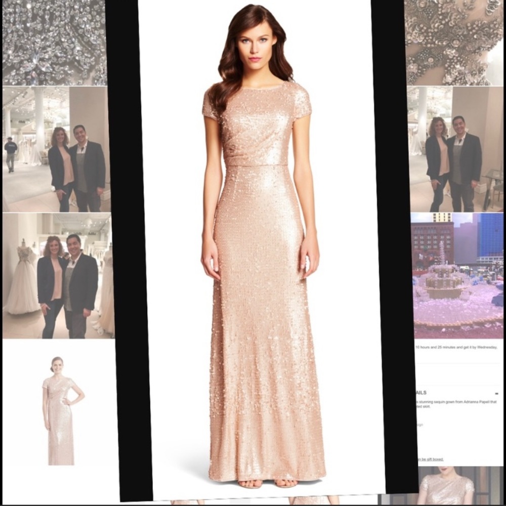 Adrianna Papell short sleeve sequin gown